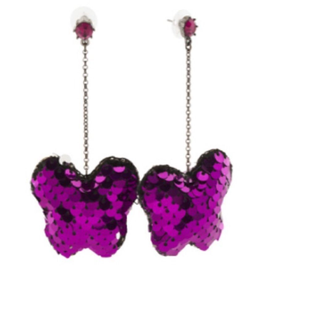 Betsey Johnson Sequin Linear Butterfly Drop Earrings